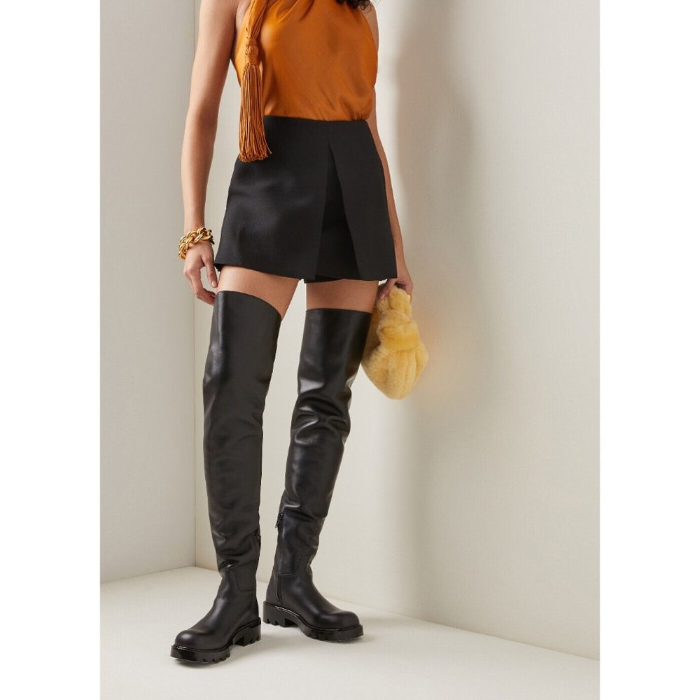 New! Bottega Veneta Leather Thigh High Strut Boots Black Size 37 7 US DD301